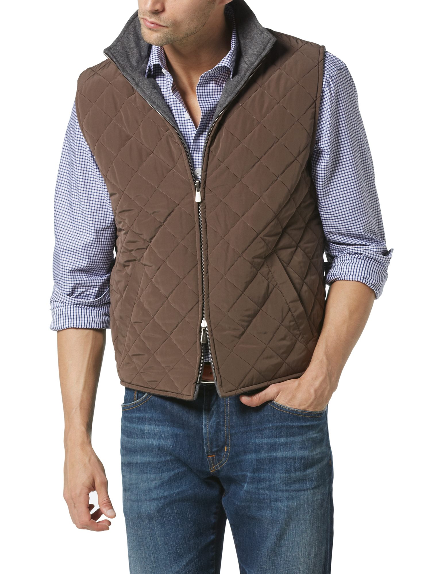 Wool Cashmere Reversible Vest Olive / Grey J.Hilburn